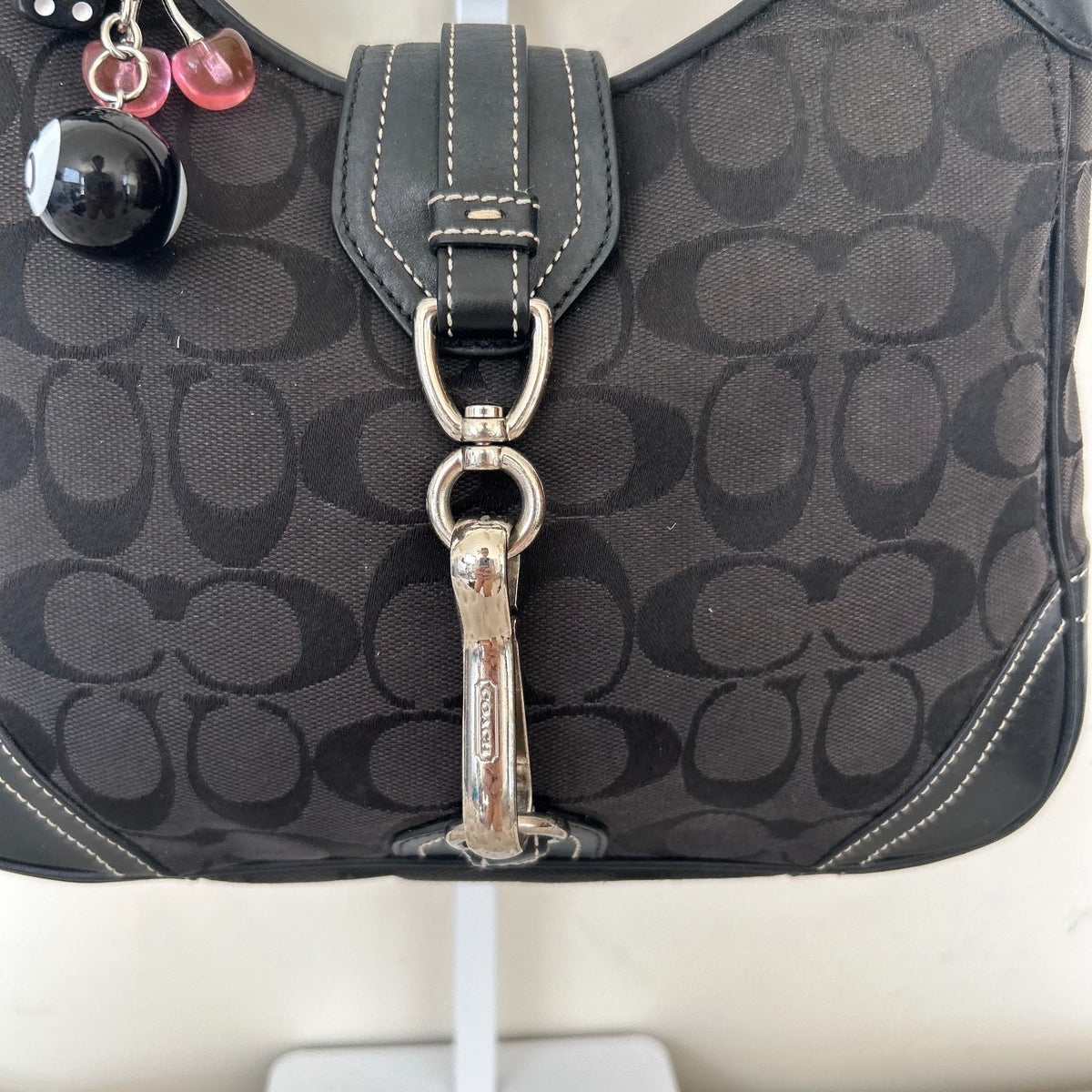 Coach Hampton Black Leather Shoulder Bag Silver Buckle E05K-8K02