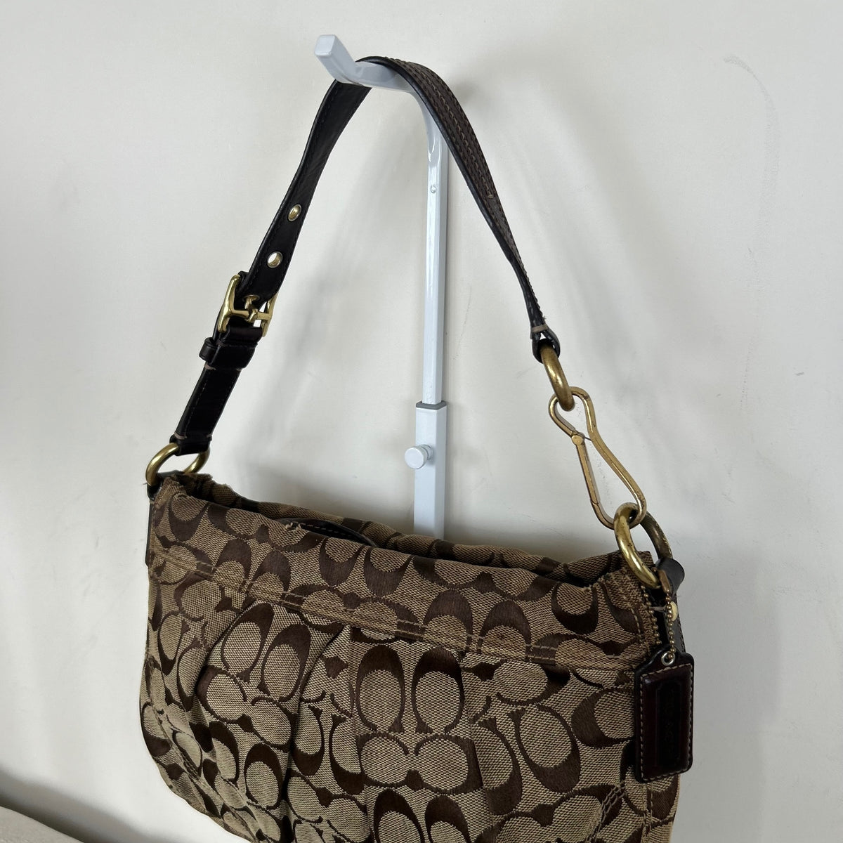 Coach Brown Signature Pleated Canvas Hobo Shoulder Bag H0894-12918