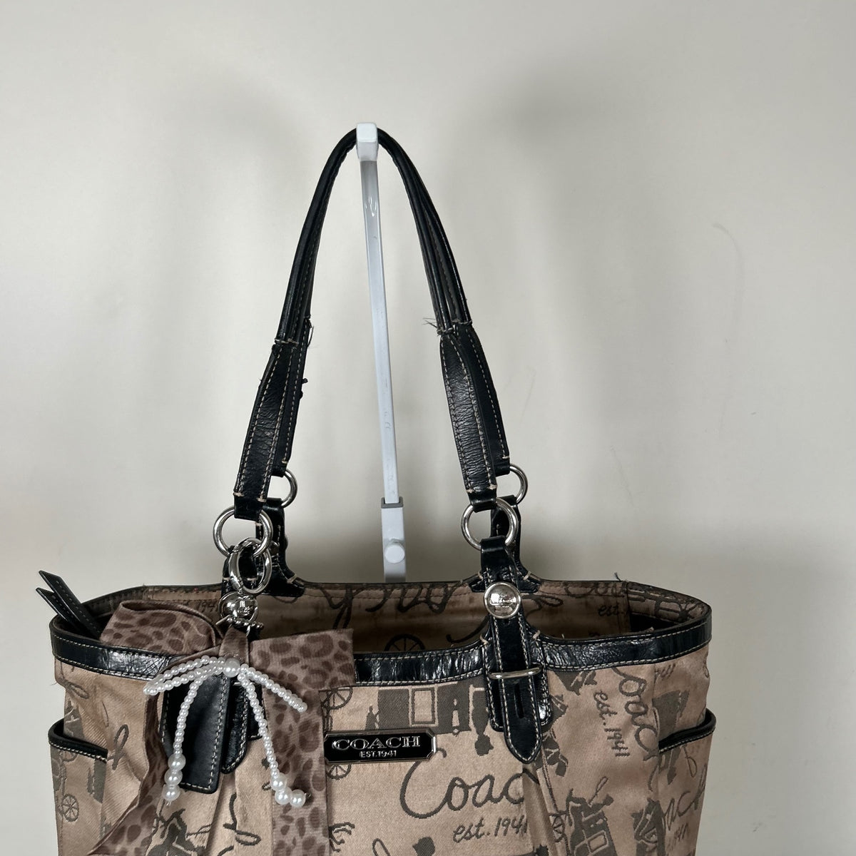 Coach Beige Brown Monogram Horse & Carriage Tote Shoulder Bag C1076-F15144