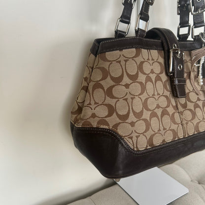 Coach Monogram Brown Hampton Silver Buckle Front Shoulder Bag E0851-F12642