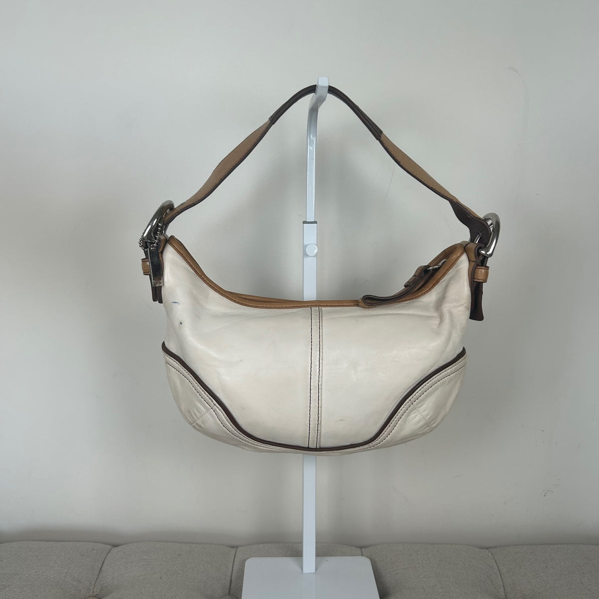 Coach White Leather Signature Mini Hobo Shoulder Bag A04S-4996