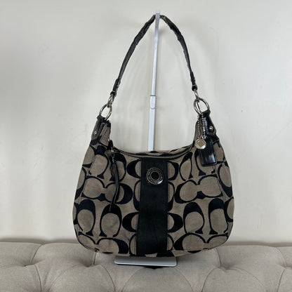 Coach Black Signature Stripe Monogram Hobo Shoulder Bag H1261-F19281