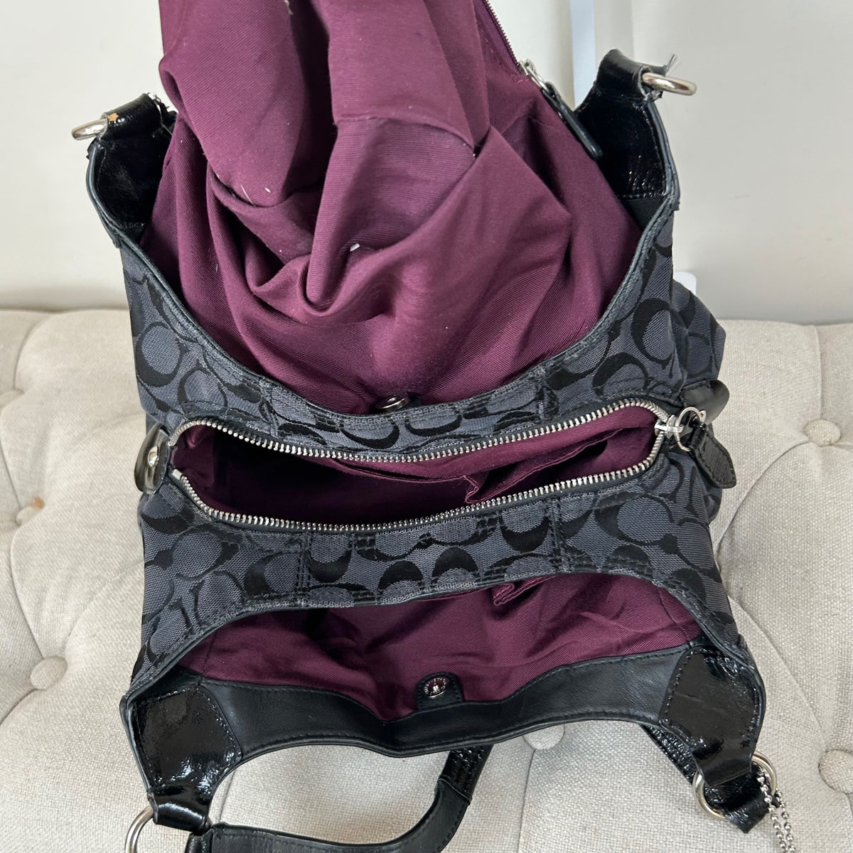 Coach Maggie Black Signature Monogram 3 Compartment Shoulder Bag M1294-23116E