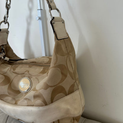Coach Signature Stripe Monogram Beige Hobo Slouchy Shoulder Bag C1161-F17434