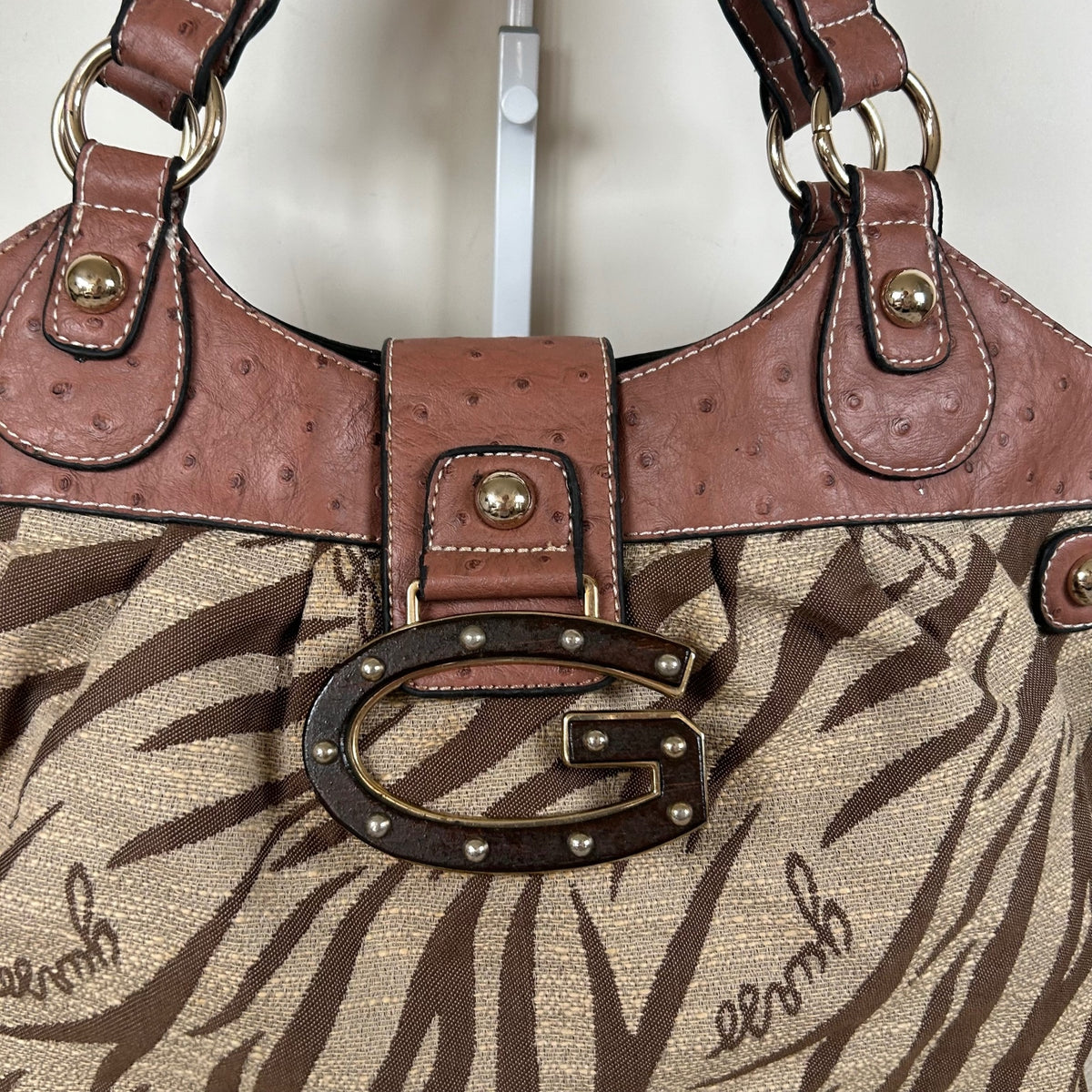 RARE Vintage Guess Brown Zebra Print Large Handbag