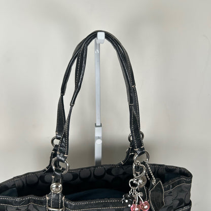 Coach Black Signature Monogram Jacquard East/West Tote Shoulder Bag C1076-F15146