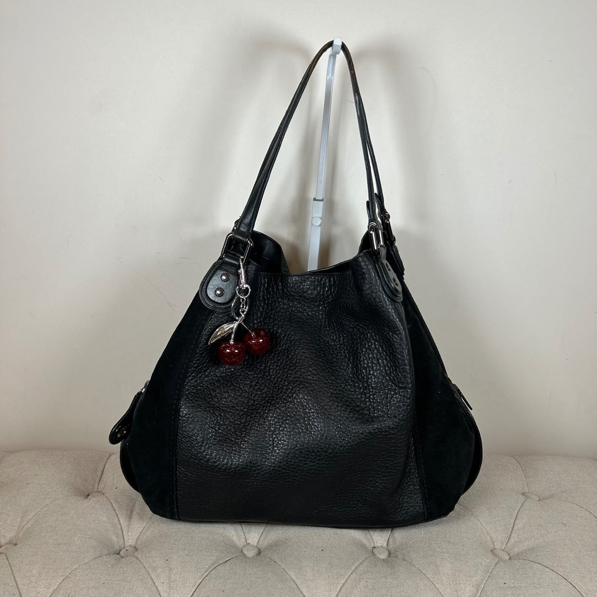 Coach Black Leather & Suede 3 Compartment Shoulder Bag E1750-57647