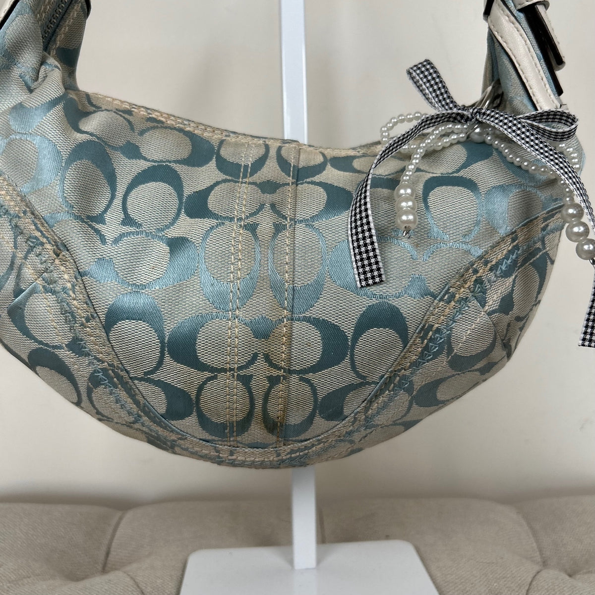 Coach Blue Monogram Signature Half Moon Hobo Shoulder Bag K0668-10599