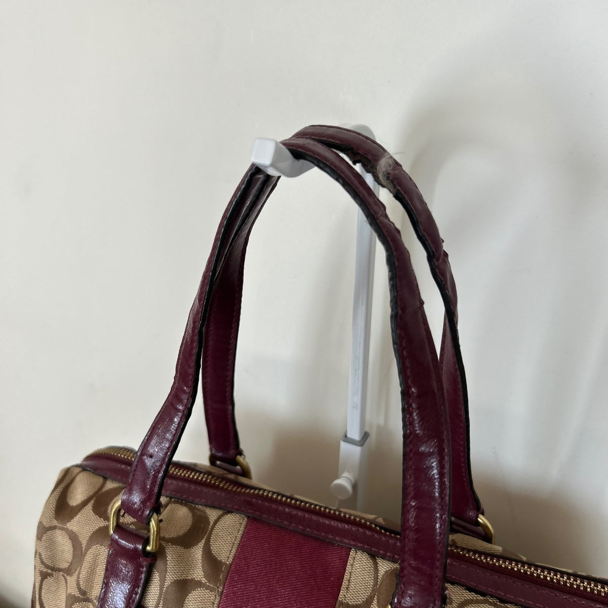 Coach Signature Monogram Burgundy Stripe Satchel Shoulder Bag E1480-F28505