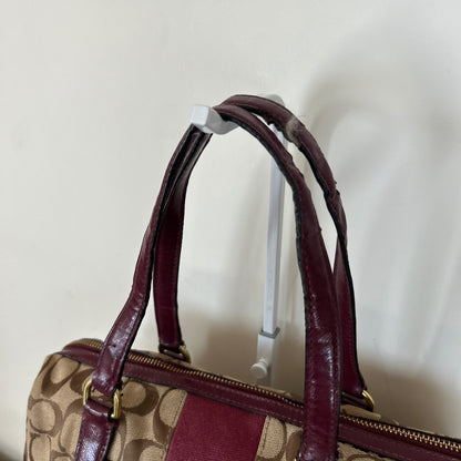 Coach Signature Monogram Burgundy Stripe Satchel Shoulder Bag E1480-F28505