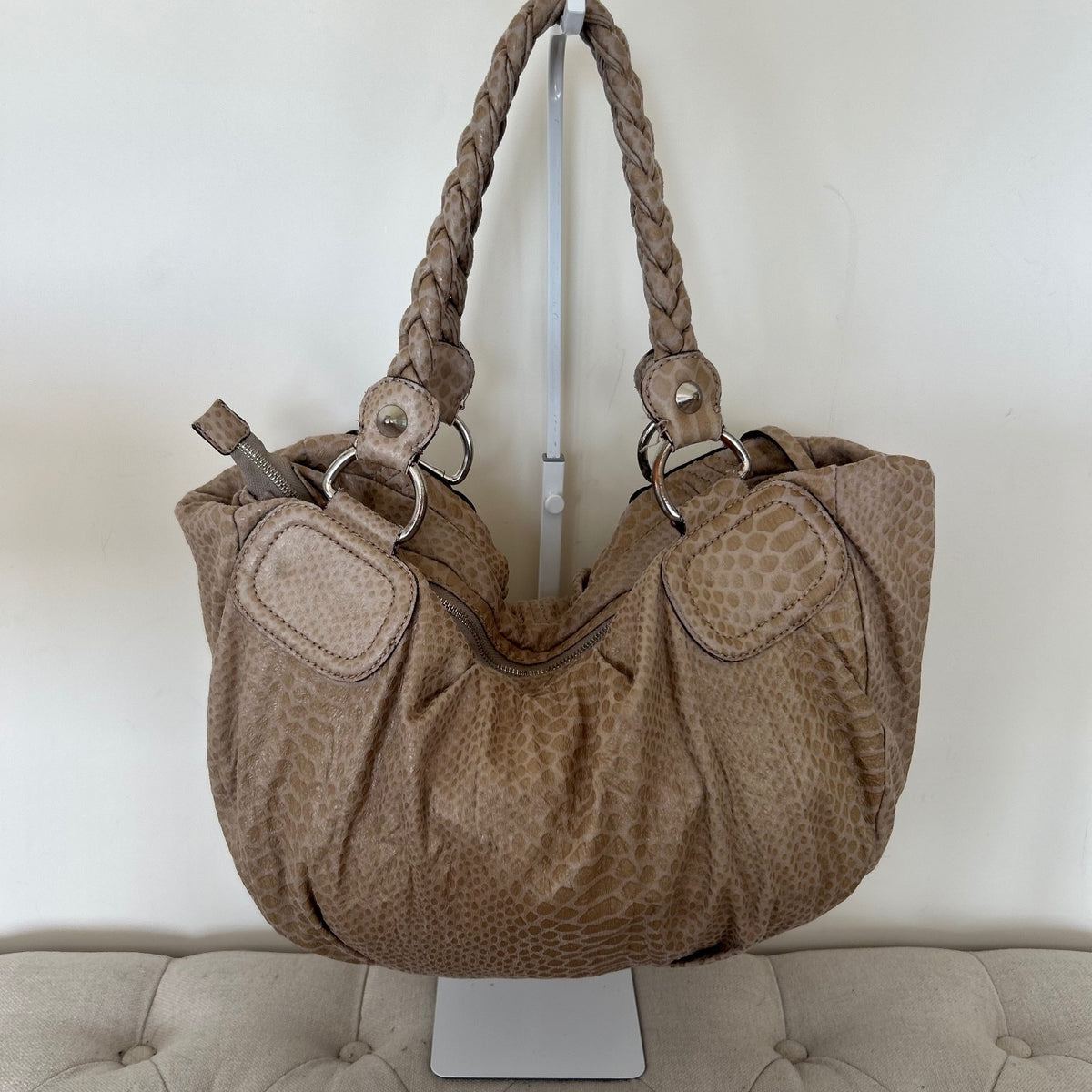 Guess Large Brown/ Beige Snakeskin Slouchy Hobo Shoulder Bag
