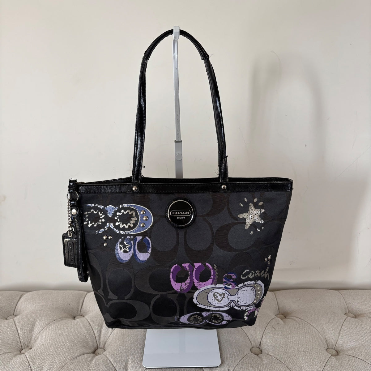 Coach Black Signature Monogram Purple Graffiti Tote Shoulder Bag H1176-F17587