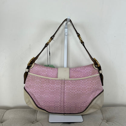 RARE Large Coach Baby Pink Monogram Soho Shoulder Bag with White Leather Trim with Purse H04J-1456