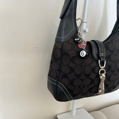 Coach Hampton Black Leather Shoulder Bag Silver Buckle E05K-8K02