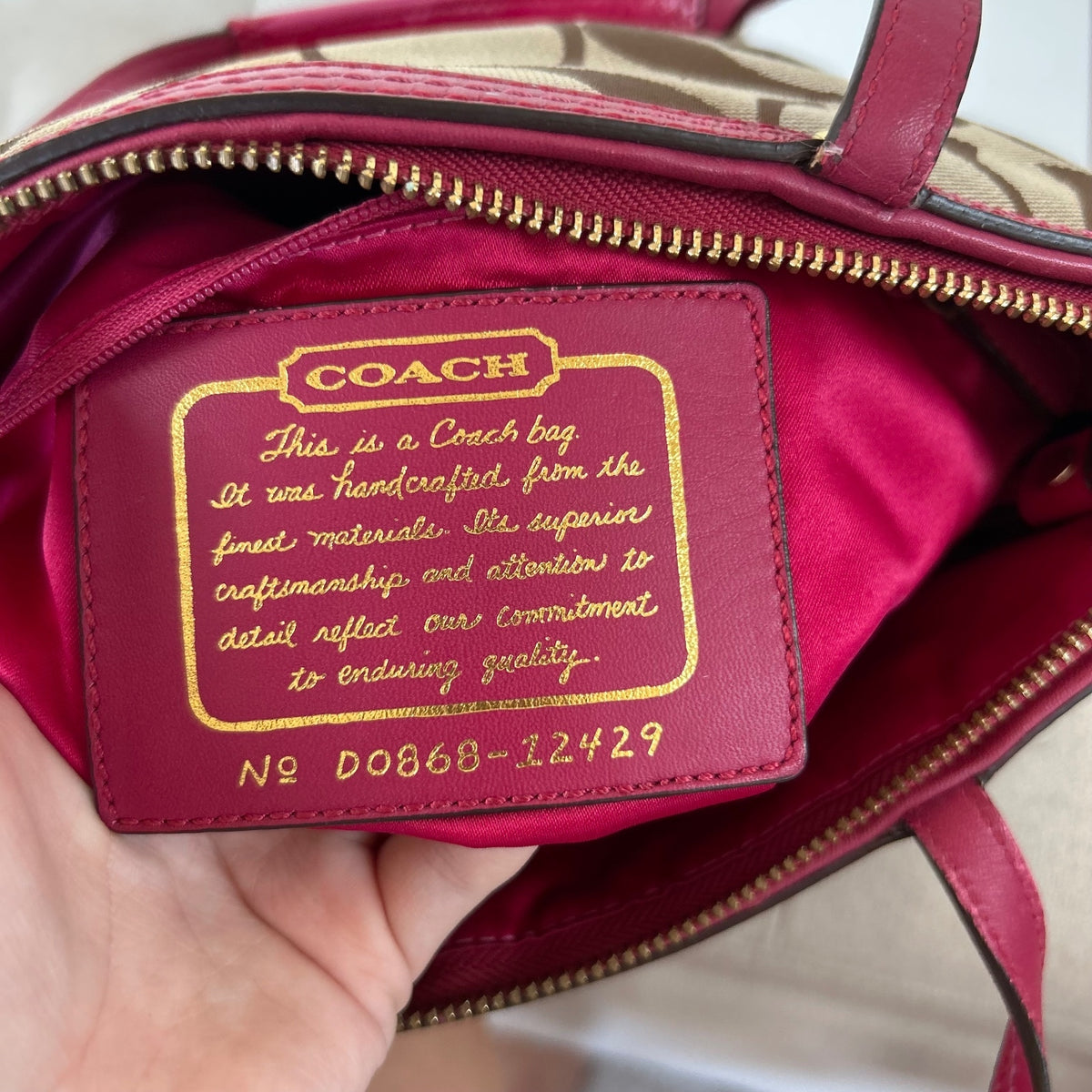 Coach Brown Signature Monogram Patent Pink Stripe Tote Shoulder Bag D0868-12429