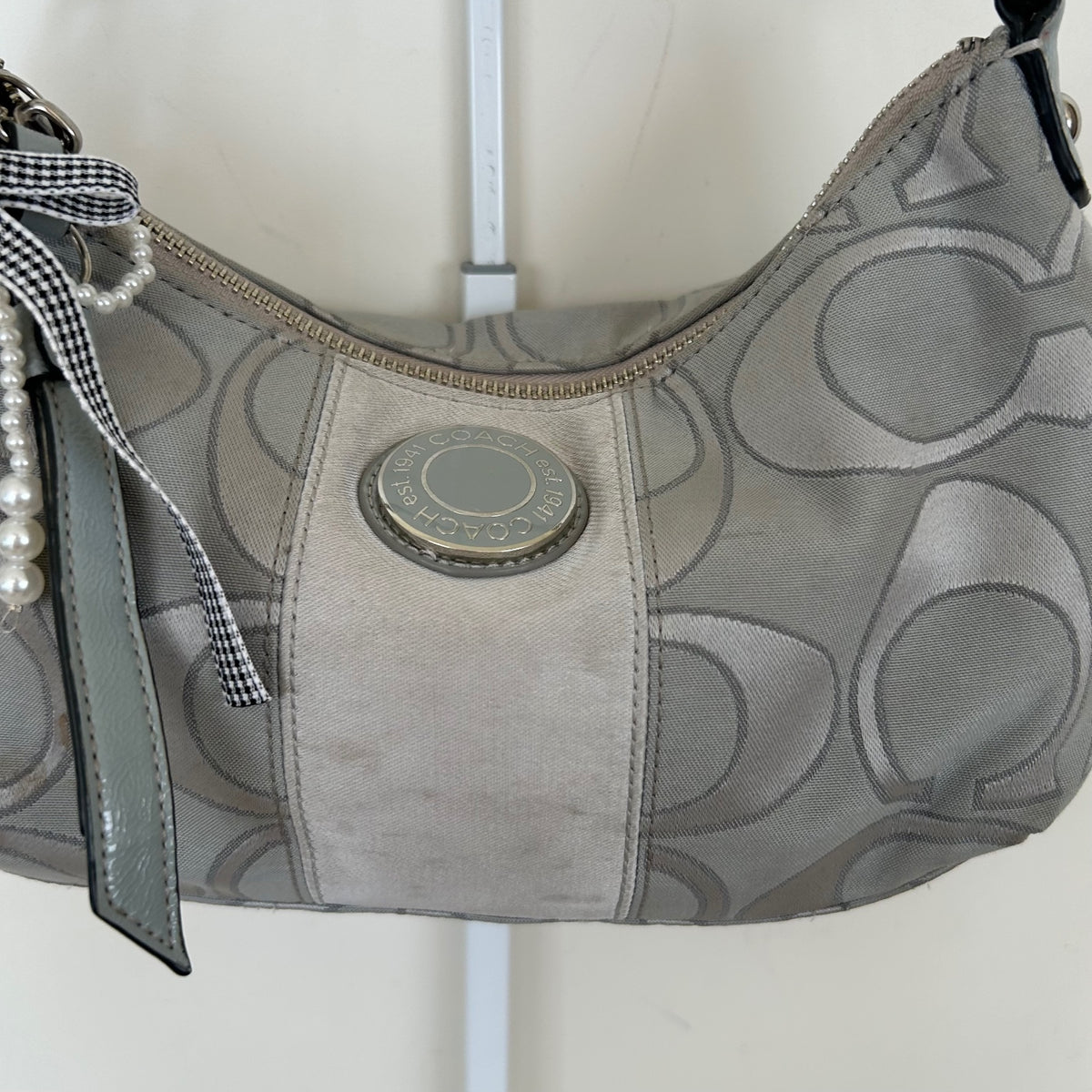 Coach Grey Monogram Convertible Stripe Shoulder Bag E1260-F19435