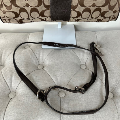 Coach Signature Monogram Stripe Convertible Satchel Shoulder Bag Brown D1480-F28505