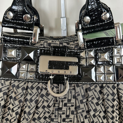 Vintage Y2K Guess Large Black Monogram Handbag Silver G