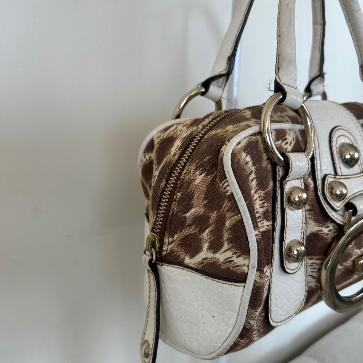 Y2K Guess Cheetah Print Mini Handbag Brown White Trim