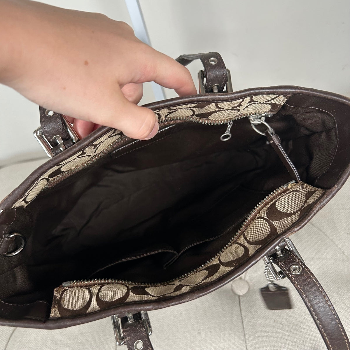 Coach Brown Signature Monogram Hampton Shoulder Bag B0860-F10659