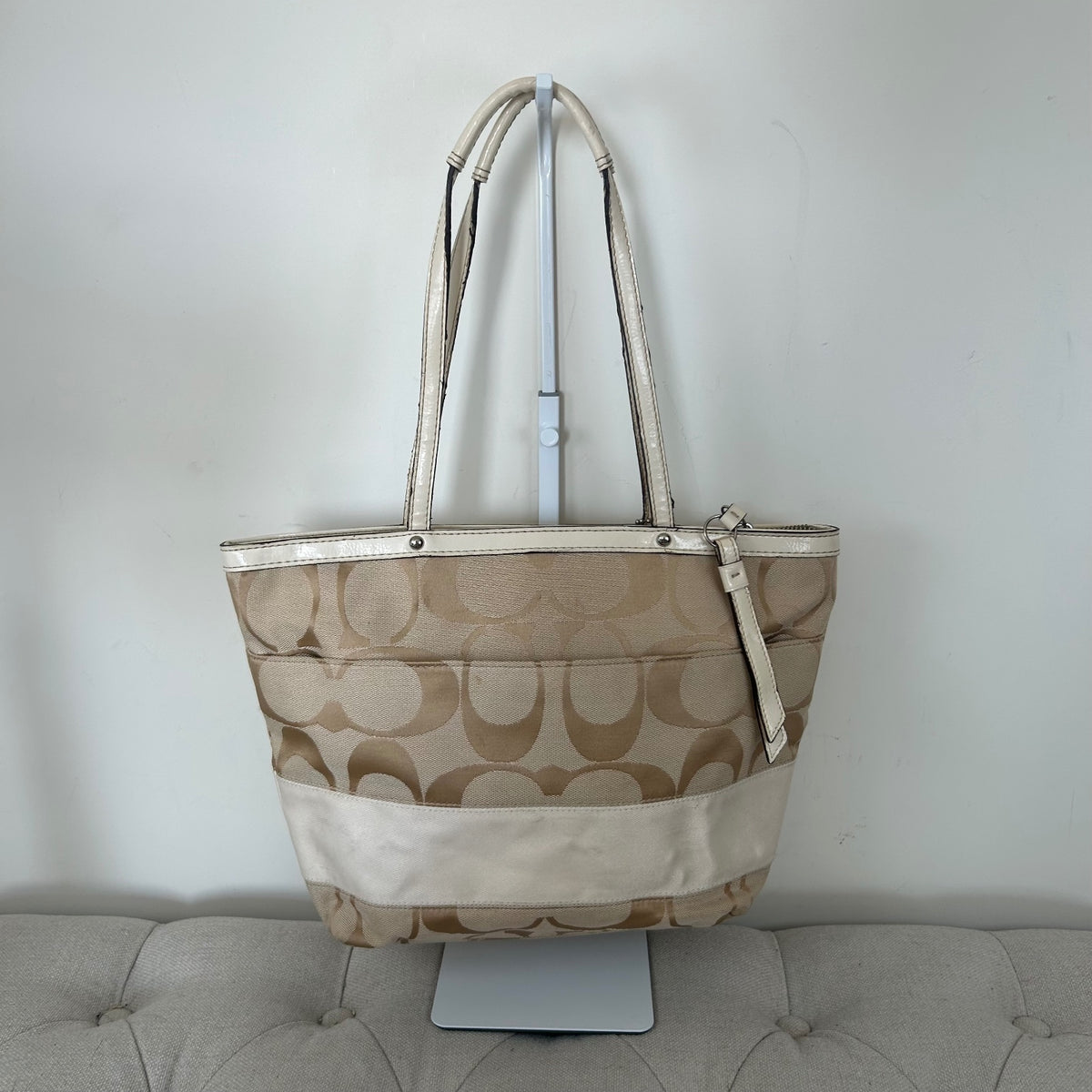 Coach Beige Signature Stripe Tote Shoulder Bag A1276-F19046