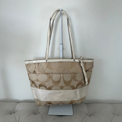 Coach Beige Signature Stripe Tote Shoulder Bag A1276-F19046