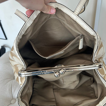 Coach Beige Monogram Kisslock 3 Compartment Shoulder Bag B1273-F19190