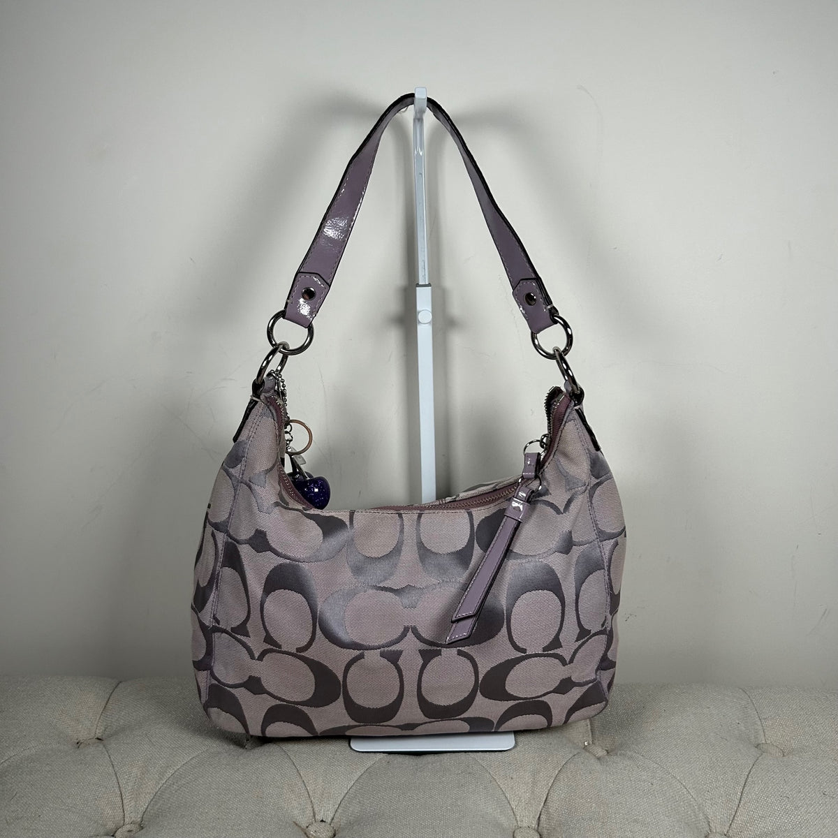 Coach Lilac Convertible Large Signature Stripe Hobo Shoulder Bag B1261-F19281