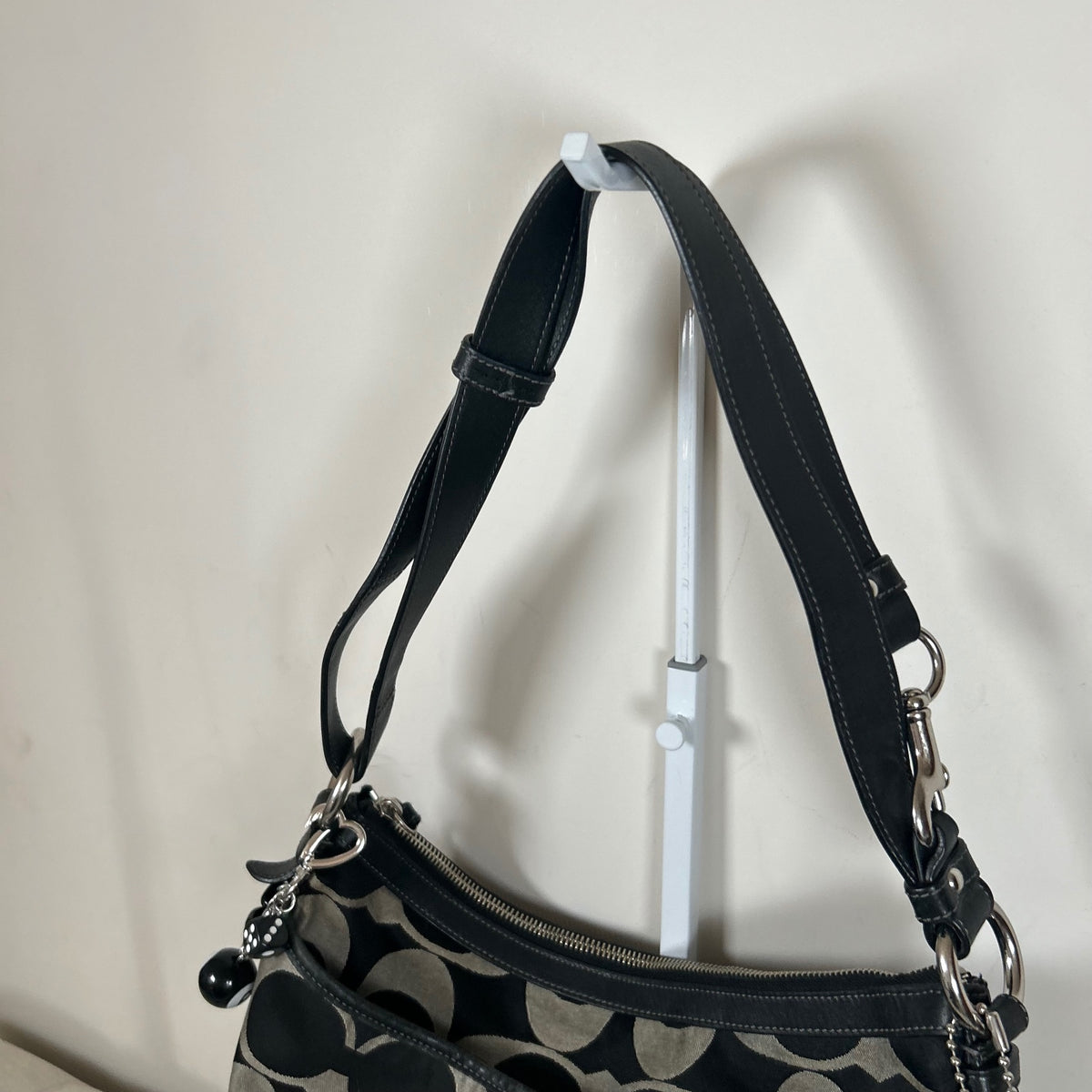 Coach Black Leather and Monogram Medium Slouchy Hobo Shoulder Bag E1281-F19740