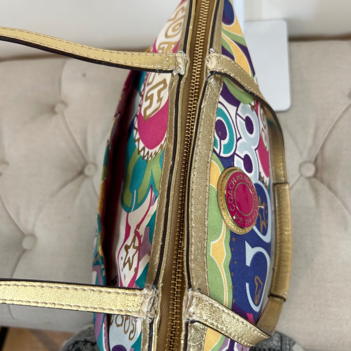 Coach Poppy Pink Graffiti Signature Tote Shoulder Bag M1205-F19434