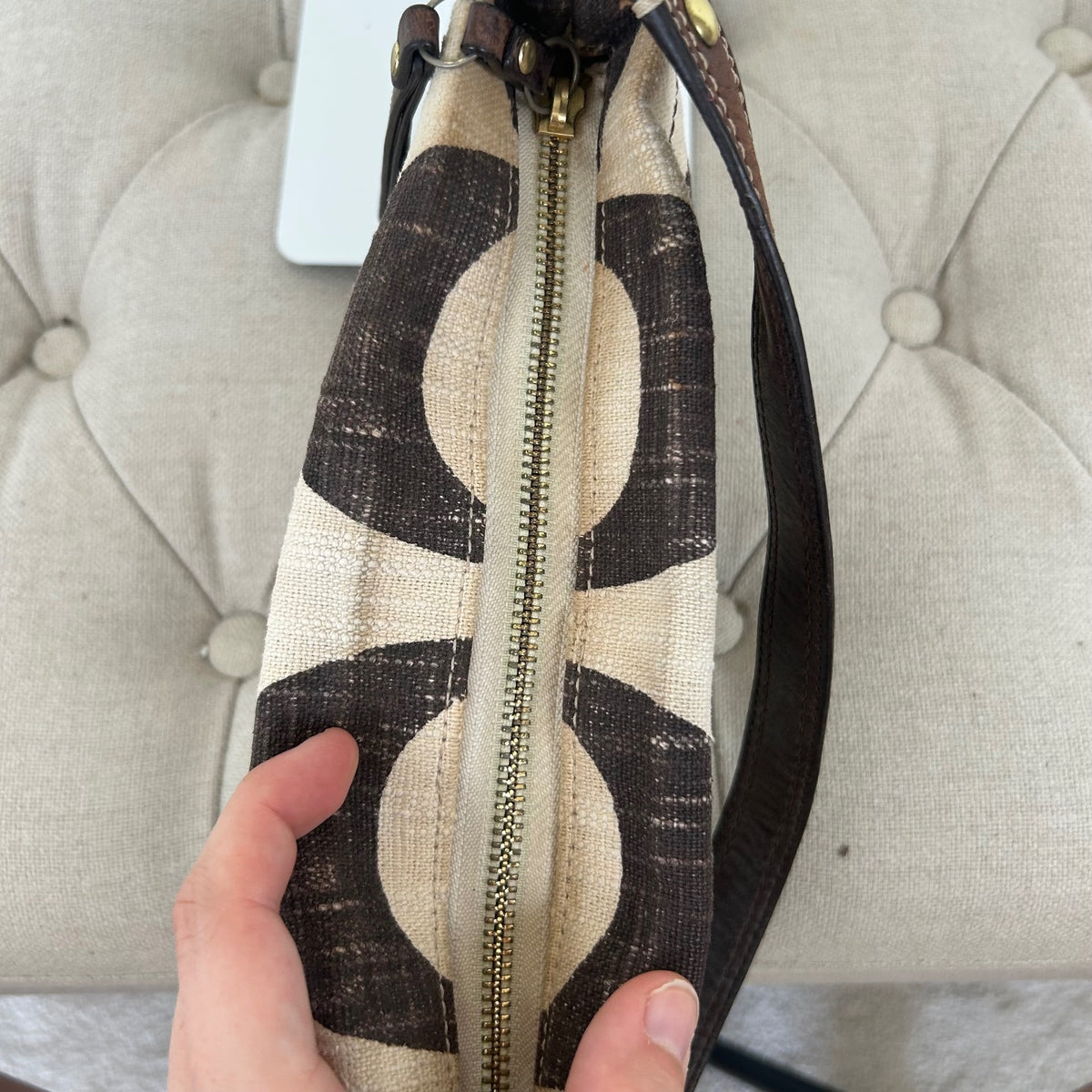 Rare Coach Beige & Brown Linen Carly Shoulder Bag A0773-10793