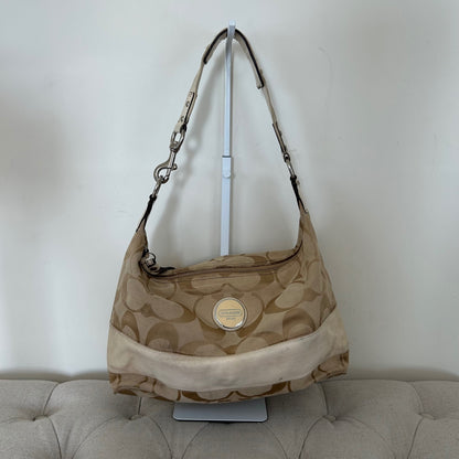 Coach Signature Stripe Monogram Beige Hobo Slouchy Shoulder Bag C1161-F17434