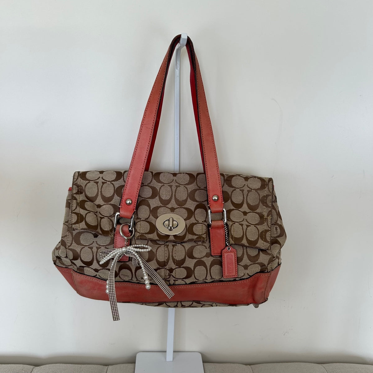 Coach Brown Monogram Turnlock Red Stripe Shoulder Bag K0872-F13070