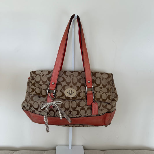 Coach Brown Monogram Turnlock Red Stripe Shoulder Bag K0872-F13070