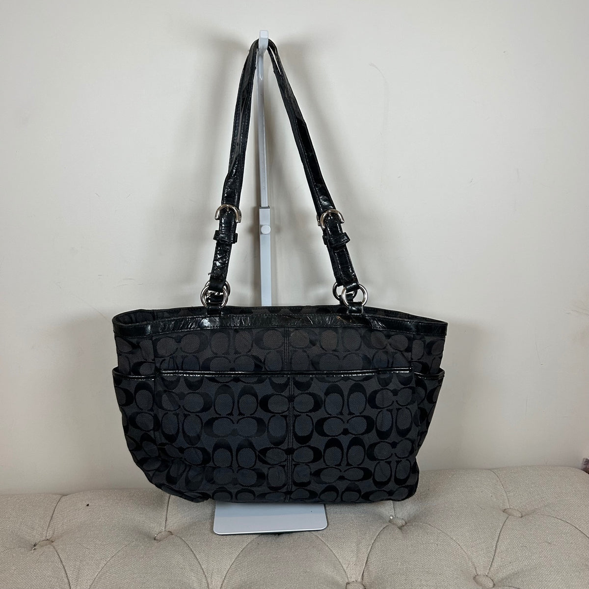 Coach Black Monogram East-West Tote Shoulder Bag J1160-F17726