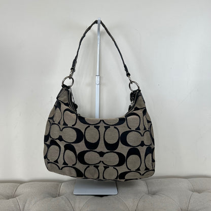 Coach Black Signature Stripe Monogram Hobo Shoulder Bag H1261-F19281