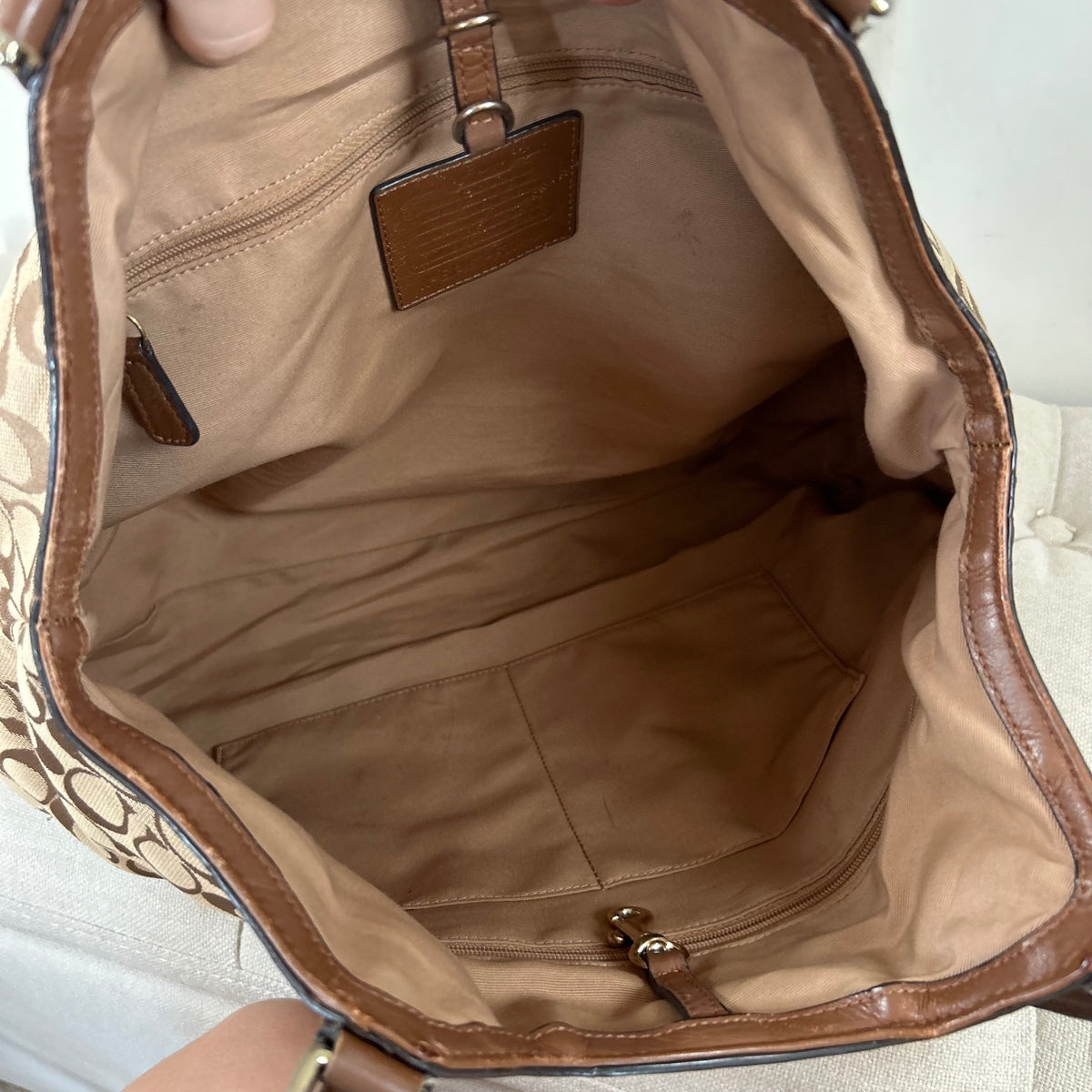 Coach Brown Monogram Shoulder Bag with Pink Stripe E1461-F13444