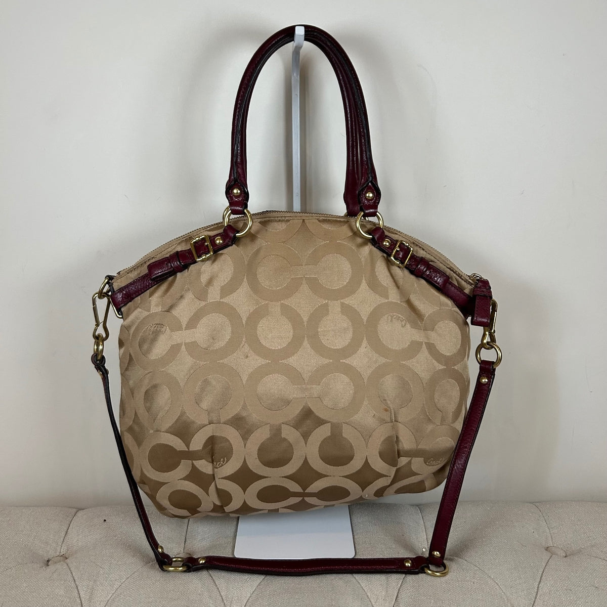 Coach Ashley Beige & Burgundy Large Convertible Shoulder Bag F1173-18648