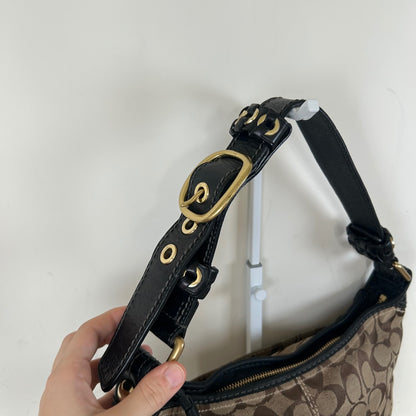 Coach Brown Monogram Bleecker Shoulder Bag with Black Leather H0793-11431