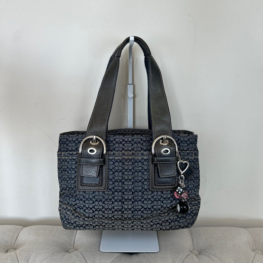 Coach Blue Monogram Tote Shoulder Bag E0885-F12310