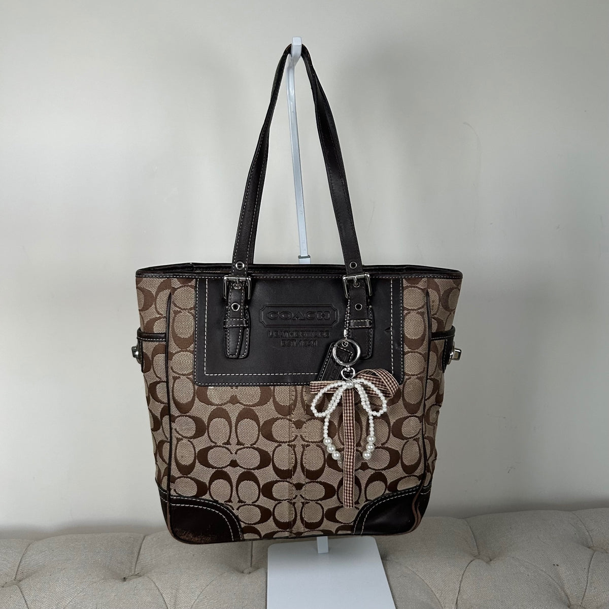 Coach Brown Signature Monogram Hampton Shoulder Bag B0860-F10659