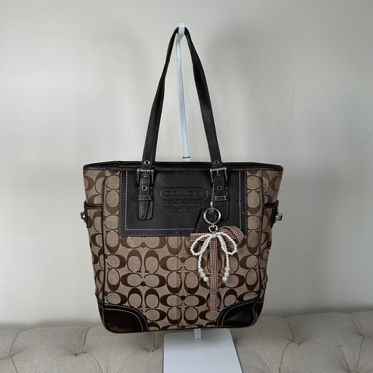 Coach Brown Signature Monogram Hampton Shoulder Bag B0860-F10659