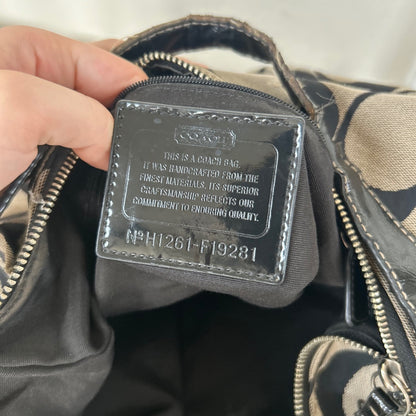 Coach Black Signature Stripe Monogram Hobo Shoulder Bag H1261-F19281