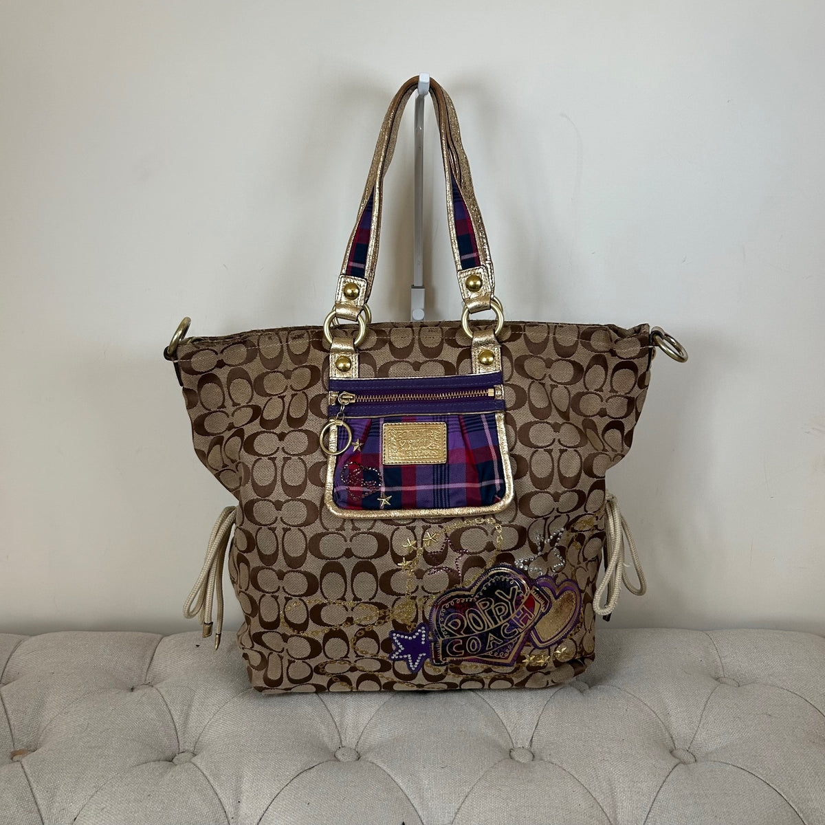 Coach Poppy Purple & Gold Plaid Convertible Shoulder Bag G1020-15881