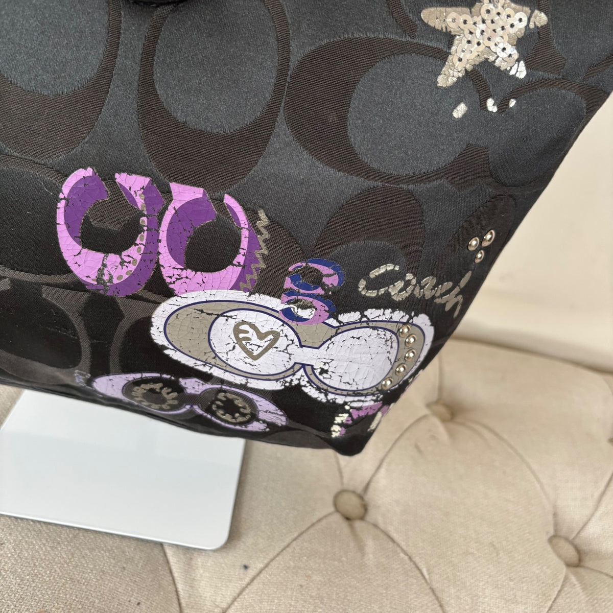 Coach Black Signature Monogram Purple Graffiti Tote Shoulder Bag H1176-F17587
