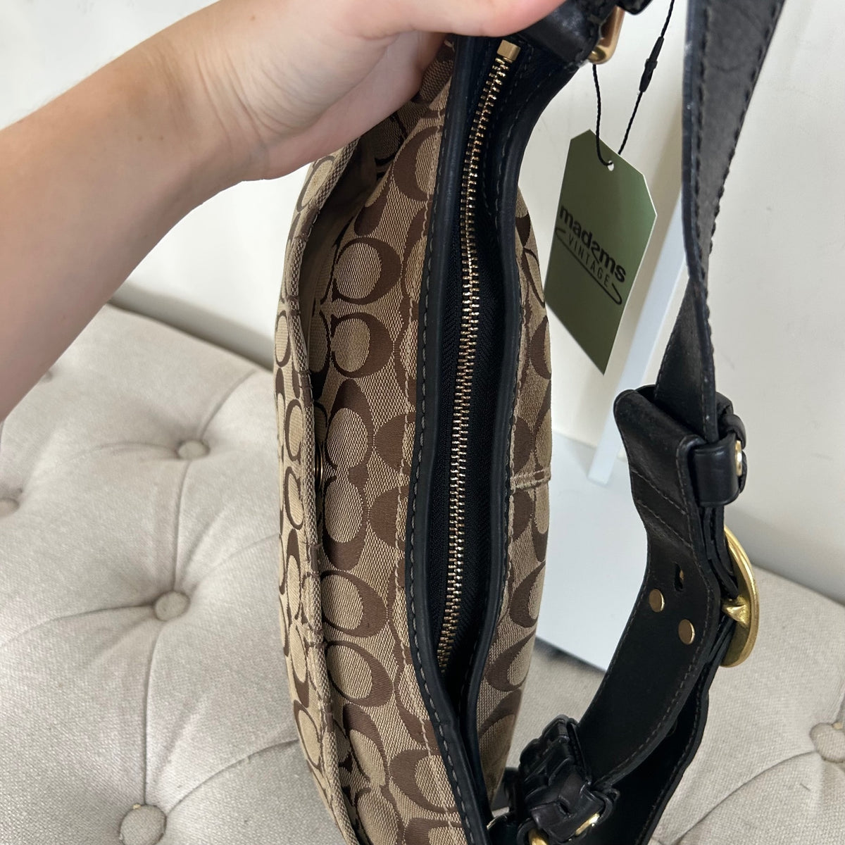 Coach Brown Monogram Bleecker Shoulder Bag with Black Leather H0793-11431