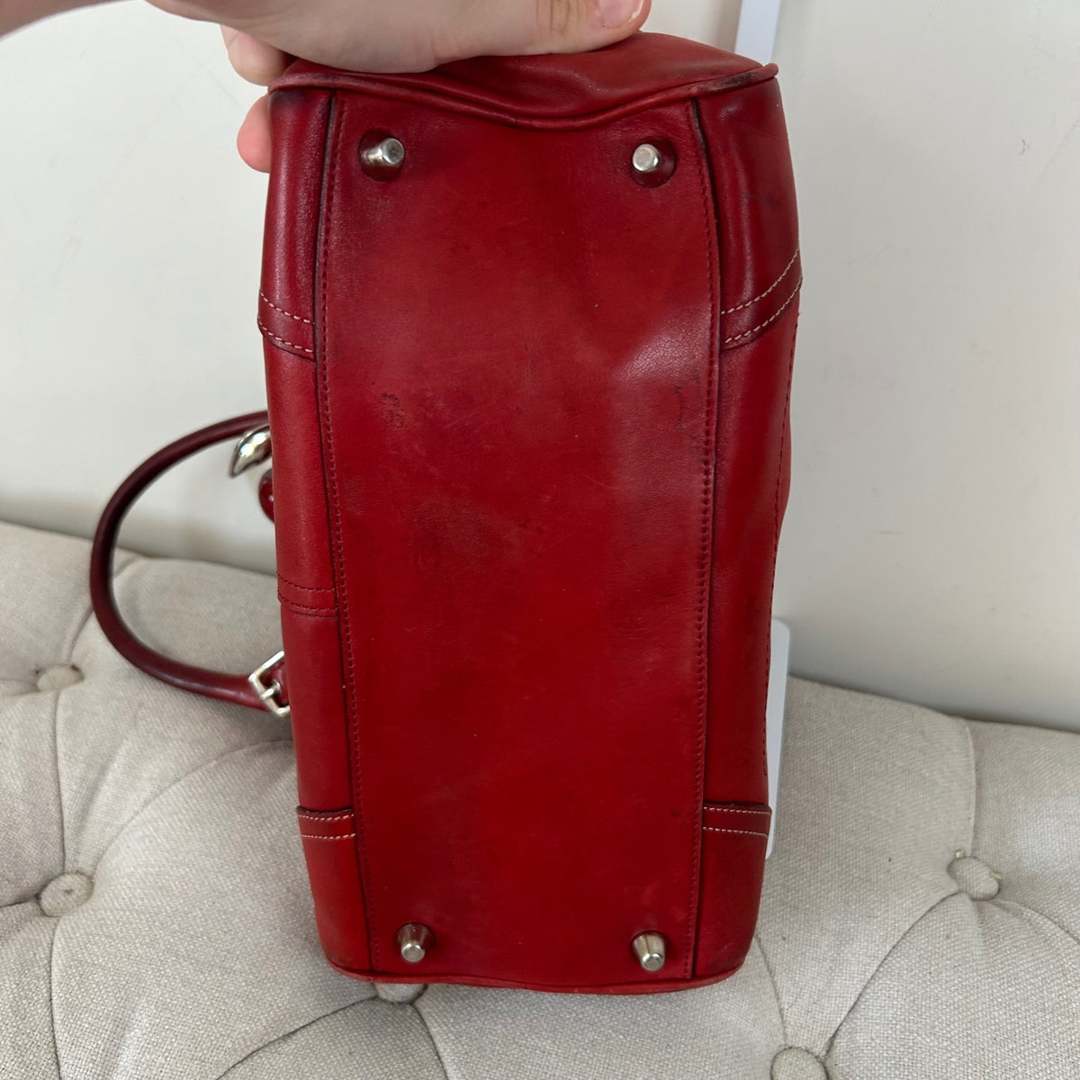 Coach Red Hampton Leather Satchel Shoulder Bag E050-8A69