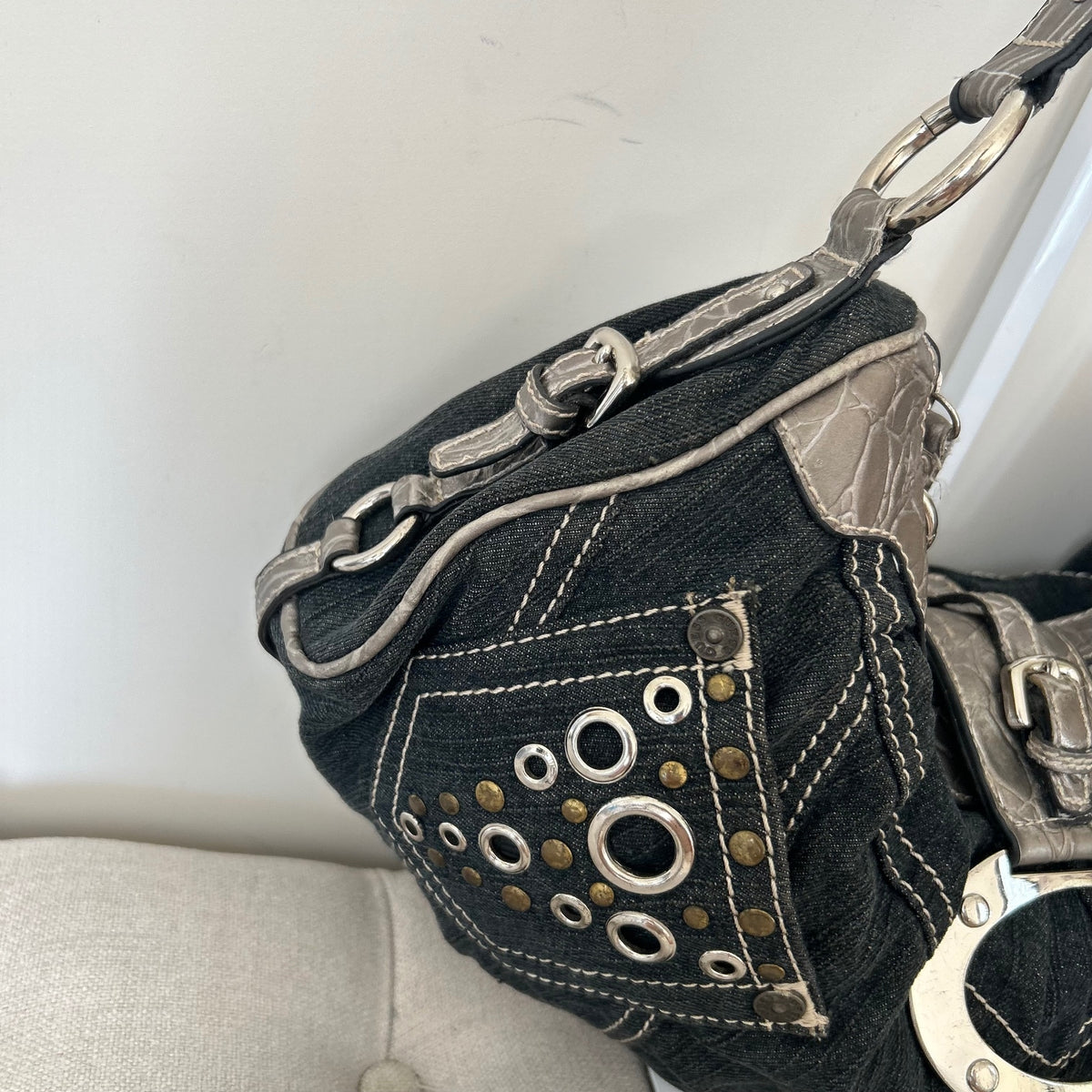 RARE Guess Blue Denim Eyelet Detail Shoulder Bag