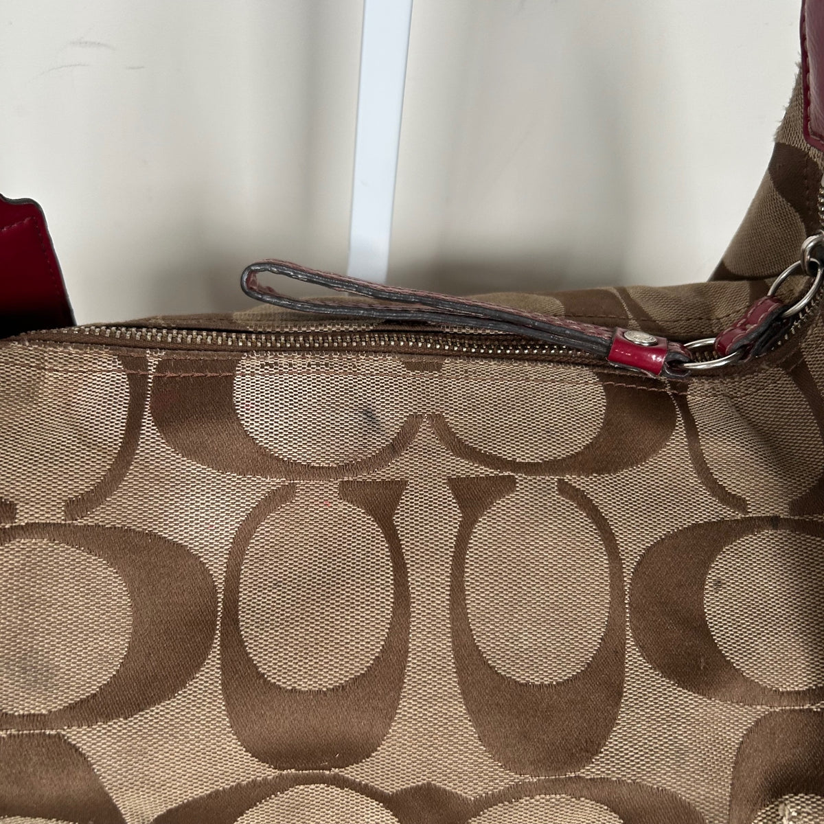 Coach Brown Signature Monogram Red Stripe Shoulder Bag H1176-F17434