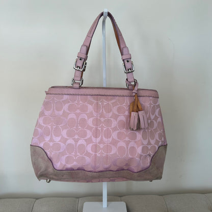 Coach Pink Signature Monogram & Suede Hampton Shoulder Bag H04M-6830